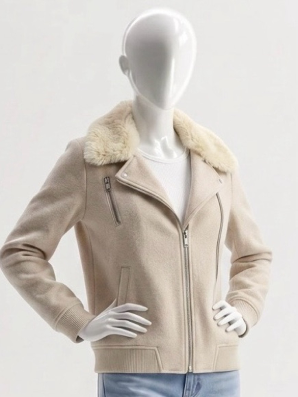Zara Pale Pink Teddy Collar Zip Jacket